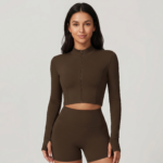 Veste de yoga zippée pour le sport de course à pied en extérieur, veste de fitness à manches longues pour femmes, vêtements de yoga à séchage rapide