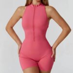 printemps sports de haute intensité beauty back yoga jumpsuit zipper nude feeling tight one-piece fitness suit female – Image 3