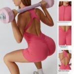 printemps sports de haute intensité beauty back yoga jumpsuit zipper nude feeling tight one-piece fitness suit female – Image 4