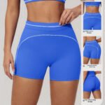 Calções de desporto de cintura alta transfronteiriços europeus e americanos, calções de ioga casuais com bloqueio de cores, calções de fitness de corrida ao ar livre - Image 4