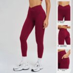 Nude High Waist Yoga Pants Cross Waist Fitness Yoga Pants Women's Outdoor Sports Running Tights – Bild 4