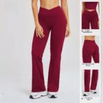 Pantalon évasé à taille haute pour femmes avec ceinture croisée, pantalon micro évasé à jambe large pour les sports de plein air décontractés – Image 4