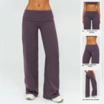 Gebürstete lange Hose mit umgeschlagener Taille, lockere Schlankheitshose mit weitem Bein für Outdoor-Laufsport, Damenhose mit weitem Bein – Bild 4
