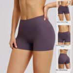 Short de yoga moulant brossé européen et américain short de sport de course à pied pour femmes taille haute pantalon de fitness avec contraction du ventre – Image 4