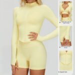 Processado e personalizado Casaco de ioga com gola alta e fecho de correr Casaco de ioga para mulher Roupa de ioga justa e de secagem rápida Top de desporto de fitness ao ar livre - Image 4