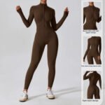 Combinaison une pièce de yoga à manches longues avec fermeture à glissière européenne et américaine Combinaison une pièce pour les sports de fitness à haute intensité – Image 4