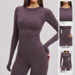 winter brushed long-sleeved yoga clothes high-strength fitness clothes Pilates running sports long-sleeved top - Image 4