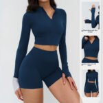 Veste de yoga zippée pour le sport de course à pied en extérieur, veste de fitness à manches longues pour femmes, vêtements de yoga à séchage rapide – Image 4