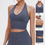 Soutien de ioga respirável com costas penduradas no pescoço Soutien de ioga europeu e americano sem costuras Roupa interior desportiva feminina de verão à prova de choque Top de fitness - Image 4