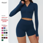 Veste de yoga zippée pour le sport de course à pied en extérieur, veste de fitness à manches longues pour femmes, vêtements de yoga à séchage rapide – Image 2