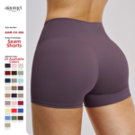 Short de yoga moulant brossé européen et américain short de sport de course à pied pour femmes taille haute pantalon de fitness avec contraction du ventre – Image 2