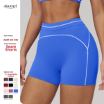 Calções de desporto de cintura alta transfronteiriços europeus e americanos, calções de ioga casuais com bloqueio de cores, calções de fitness de corrida ao ar livre - Image 2