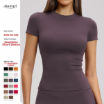 T-shirt de printemps à séchage rapide vêtements de yoga à manches courtes haut de fitness blouse extérieure sport de course à pied à manches courtes femme – Image 2