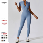Combinaison de yoga pour femmes à manches courtes avec fermeture éclair, adaptée pour être portée à l'extérieur, combinaison de fitness et de sport, peut être portée à l'extérieur – Image 2
