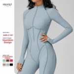 Cross-Border Color Contrasting Stand-Up Collar Jumpsuit Half-Zip All-In-One Fitness Clothing Women's High-Intensity Sports Yoga Clothing – Image 2