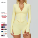 Processado e personalizado Casaco de ioga com gola alta e fecho de correr Casaco de ioga para mulher Roupa de ioga justa e de secagem rápida Top de desporto de fitness ao ar livre - Image 2