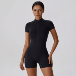 Europäischer und amerikanischer Sommer Reißverschluss Kurzarm Yoga Einteiler Women's Dance Fitness Tight-fit Sports One-piece Suit