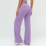 Calças compridas escovadas com cintura dobrável, calças largas emagrecedoras para desporto de corrida ao ar livre, calças largas para mulher