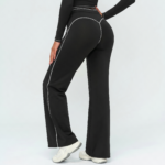 Calças largas escovadas outono e inverno Cintura alta Cor contrastante Calças casuais largas Desporto exterior Corrida Fitness