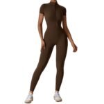 Combinaison de yoga pour femmes à manches courtes avec fermeture éclair, adaptée pour être portée à l'extérieur, combinaison de fitness et de sport, peut être portée à l'extérieur – Image 6