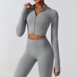 Veste de yoga zippée pour le sport de course à pied en extérieur, veste de fitness à manches longues pour femmes, vêtements de yoga à séchage rapide – Image 6