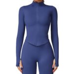 Processado e personalizado Casaco de ioga com gola alta e fecho de correr Casaco de ioga para mulher Roupa de ioga justa e de secagem rápida Top de desporto de fitness ao ar livre - Image 6