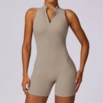 spring high-intensity sports beauty back yoga jumpsuit zipper nude feeling tight one-piece fitness suit female - Image 5