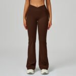 High-Waisted Flared Pants for Women with Cross Waistband, Wide-Leg Micro-Flared Pants for Outdoor Casual Sports - 画像 (3)