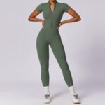 Zipper Short-Sleeve Naked-Feel Yoga Jumpsuit for Women, Suitable for Wearing Outside, Fitness and Sports Bodysuit, Can Be Worn Outside - 画像 (3)