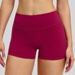 European and American brushed tight yoga shorts women's high waist belly contracting fitness pants hip lifting running sports shorts