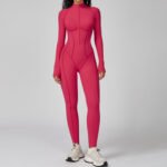 Cross-Border Contrasting Color Stand-Up Collar Jumpsuit Half-Zip All-In-One Fitness Clothing Women's High-Intensity Sports Yoga Clothing - Image 3