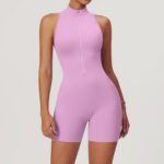 spring high-intensity sports beauty back yoga jumpsuit zipper nude feeling tight one-piece fitness suit female - Image 4