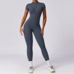 Zipper Short-Sleeve Naked-Feel Yoga Jumpsuit for Women, Suitable for Wearing Outside, Fitness and Sports Bodysuit, Can Be Worn Outside - 画像 (4)