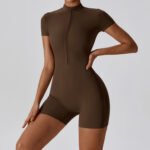 European and American Summer Zipper Short-sleeved Yoga One-piece Suit Women's Dance Fitness Tight-fit Sports One-piece Suit