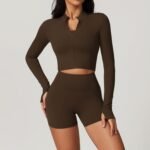 Zippered outdoor running sports yoga jacket, slimming long-sleeve fitness jacket for women, quick-dry yoga wear - 画像 (2)