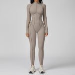 Cross-Border Contrasting Color Stand-Up Collar Jumpsuit Half-Zip All-In-One Fitness Clothing Women's High-Intensity Sports Yoga Clothing - Image 2