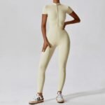 Zipper Short-Sleeve Naked-Feel Yoga Jumpsuit for Women, Suitable for Wearing Outside, Fitness and Sports Bodysuit, Can Be Worn Outside - 画像 (2)