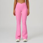 High-Waisted Flared Pants for Women with Cross Waistband, Wide-Leg Micro-Flared Pants for Outdoor Casual Sports - 画像 (2)