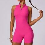 spring high-intensity sports beauty back yoga jumpsuit zipper nude feeling tight one-piece fitness suit female