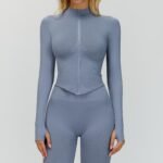 Processed and Customized Stand-Up Collar Zipper Yoga Jacket Women's Tight-Fitting Quick-Drying Yoga Clothing Outdoor Fitness Sports Top - Image 2