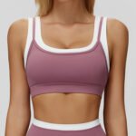 Cross-Border Nude Fake Two-Piece Sports Bra Threaded Contrasting Color Yoga Bra Running Fitness Sports Bra - Image 5
