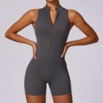 spring high-intensity sports beauty back yoga jumpsuit zipper nude feeling tight one-piece fitness suit female - Image 3