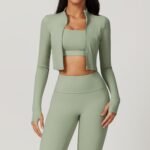 Zippered outdoor running sports yoga jacket, slimming long-sleeve fitness jacket for women, quick-dry yoga wear