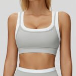 Cross-Border Nude Fake Two-Piece Sports Bra Threaded Contrasting Color Yoga Bra Running Fitness Sports Bra - Image 2