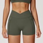 Cross-Border Nude High-Waisted Yoga Shorts Cross-Waist Tight Yoga Pants Outdoor Running and Cycling Sports Pants - Image 5
