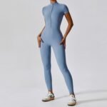 Zipper Short-Sleeve Naked-Feel Yoga Jumpsuit for Women, Suitable for Wearing Outside, Fitness and Sports Bodysuit, Can Be Worn Outside