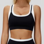 Cross-Border Nude Fake Two-Piece Sports Bra Threaded Contrasting Color Yoga Bra Running Fitness Sports Bra