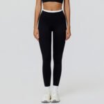 European and American Cross-Border Nude Yoga Pants Threaded High-Waist Contrasting Color Tight Pants Women's Sports Running Fitness Wear