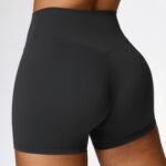 European and American brushed tight yoga shorts women's high waist belly contracting fitness pants hip lifting running sports shorts - 画像 (3)