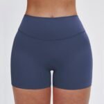 European and American brushed tight yoga shorts women's high waist belly contracting fitness pants hip lifting running sports shorts - 画像 (5)